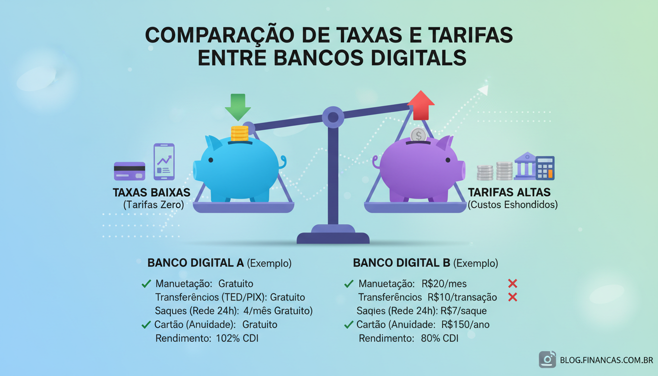 Comparação de Taxas e Tarifas entre Bancos Digitais